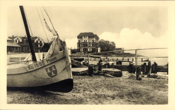 Ak Ostseebad Kühlungsborn, Boot am Strand,  Bauten, Strandpromenade