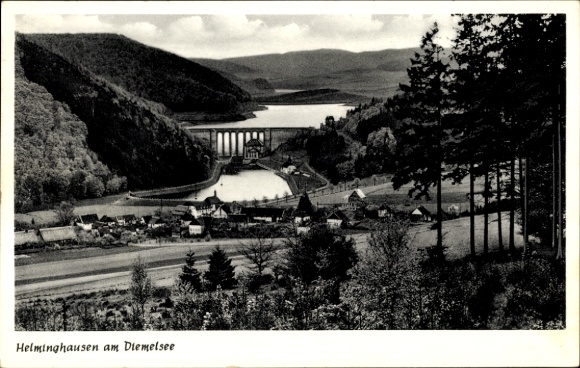 Postcard Helminghausen Marsberg in Sauerland, Diemeltalsperre, view from Brand