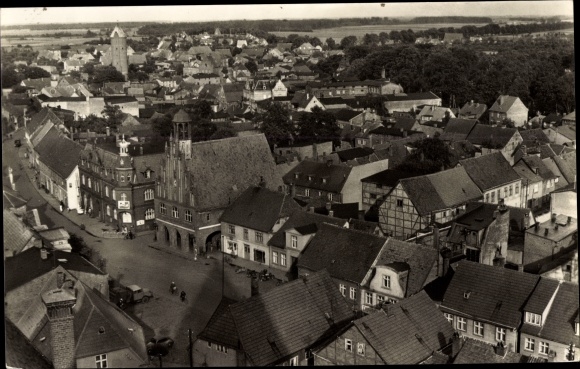 Ak Grimmen in Mecklenburg Vorpommern, uitzicht over de daken van de stad