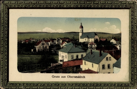 Passepartout PC Oberneukirch Neukirch in der Lausitz, partial view with a view of the church