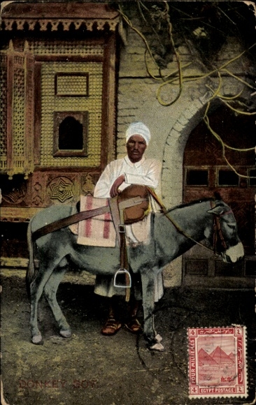 Postcard Egypt, local with donkey
