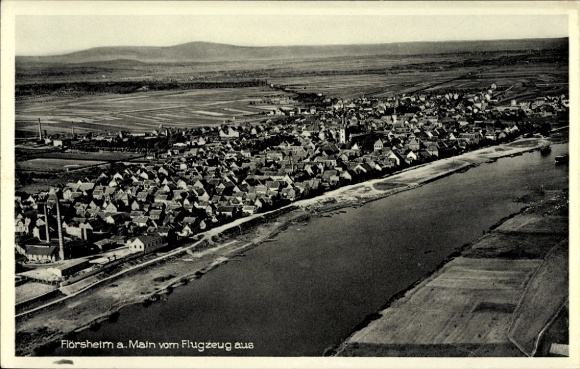Postcard Flörsheim am Main, aerial photograph