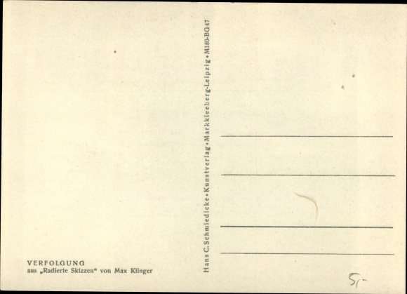 Artist Postcard Klinger, Max, Pursuit, Etched Sketches
