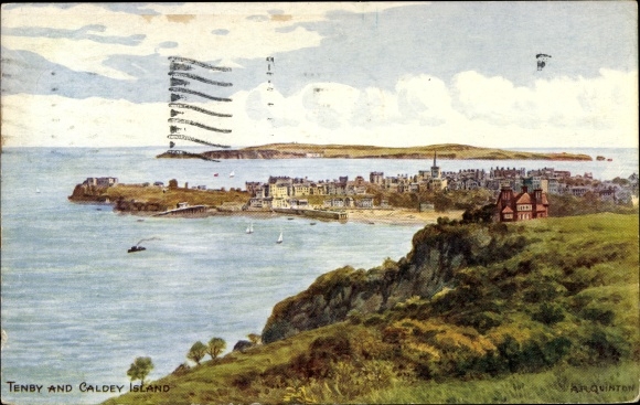 Artist Postcard Quinton, AR, Tenby Wales, Caldey Island