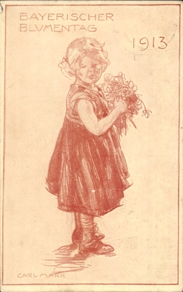 Postal stationery artist Postcard Marr, Carl, Bavarian Flower Day 1913, Girl with Flowers