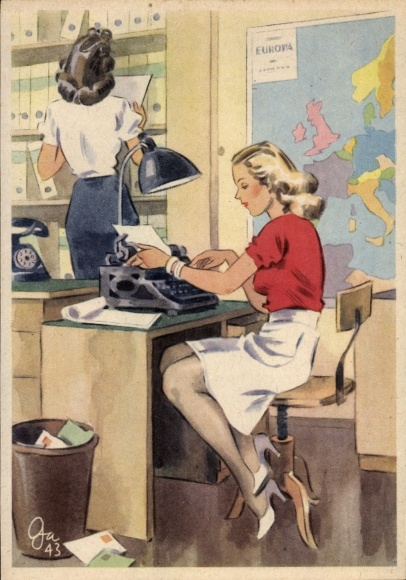 Kunstenaar Ak Gagelmann, vrouwen creëren voor jou, stenograaf bij de typemachine, nr. 650