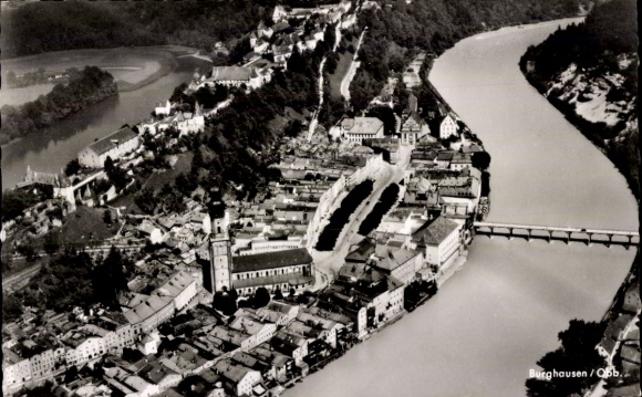 Postcard Burghausen an der Salzach Upper Bavaria, aerial photograph