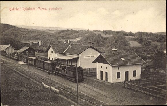 KP Rohrbach Vorau Styria, dworzec kolejowy, pobocze torów, kolej