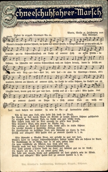 Song Postcard Anton Günther, snowshoe march, Erzgebirge dialect No. 54
