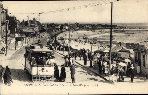 Postcard Le Havre Seine Maritime, Le Boulevard Maritime, La Nouvelle Jetee, tram line no. 39