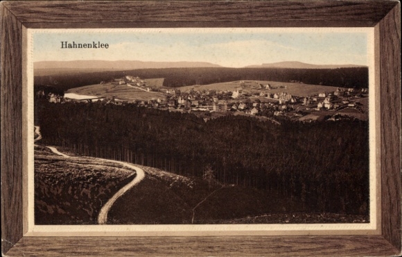 Ak Hahnenklee Bockswiese Goslar im Harz, Landschaftsaufnahme, Ort  Wald, Straße