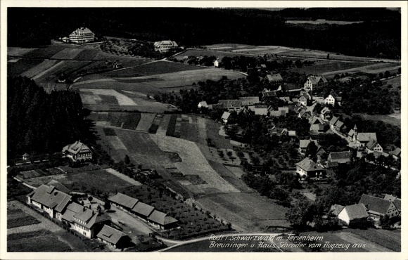 Postcard Rodt Loßburg in the Black Forest, aerial photograph with holiday home Breuninger and Haus Schröder