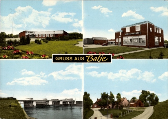 Ak Balje aan de Beneden-Elbe, districtsspaarbank, brug, gedeeltelijk zicht
