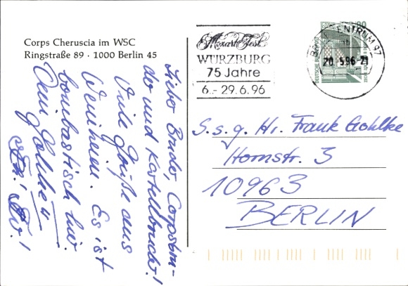 Studentika Postcard Berlin, Corps Cheruscia in the WSC, Ringstraße 89, coat of arms