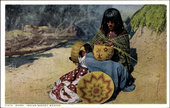 Postcard Supai Arizona USA, Native American basket maker