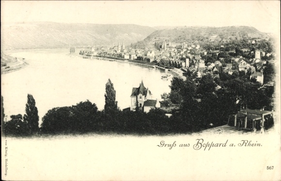 Postcard Boppard am Rhein, panoramic view of Boppard am Rhein, river, city view, 567