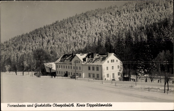 Postcard Oberpöbel Dippoldiswalde Sachsen, holiday home and restaurant, winter view