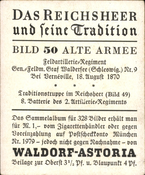 Collector's picture The Imperial Army and its tradition 50 Old Army, Field Artillery Regt. No. 9, Berneville