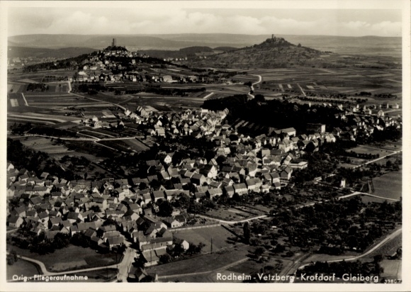 Postcard Rodheim Bieber Biebertal in Hesse, aerial photograph, Velzberg, Krofdorf, Gleiberg