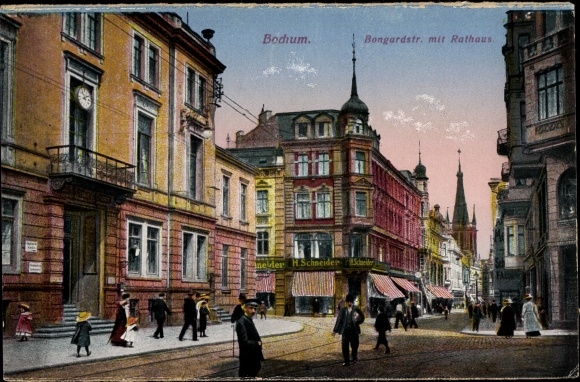 PC Bochum in the Ruhr area, Bongardstrasse with town hall, plot by H. Schneider