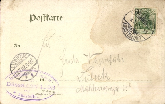 Postcard Düsseldorf, Trade Fair 1902, Fried. Krupp Pavilion, Flags of all Nations