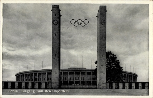 PC Berlin Charlottenburg Westend, entrance to the Reichssportfeld, Olympic rings