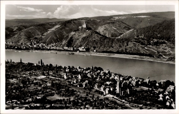 Postcard Niederspay Spay am Rhein, aerial photograph