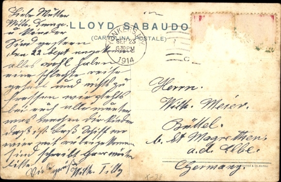 Postcard steamer Regina d'Italia, Lloyd Sabaudo