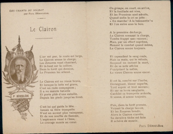 Folding song Postcard Le Clairon, Les Chants du soldier