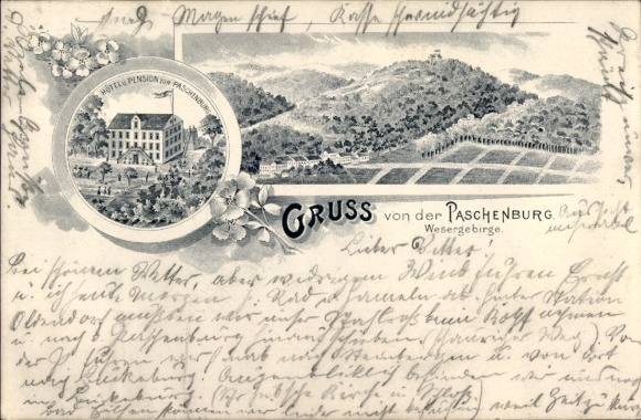 Chromo-Litho Deckbergen Rinteln in Lower Saxony, Paschenburg, Hotel Pension