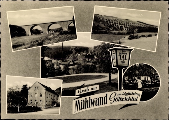 Postcard Mühlwand Limbach im Vogtland, viaduct, Zum Grünen Tal, Göltzschtalbrücke