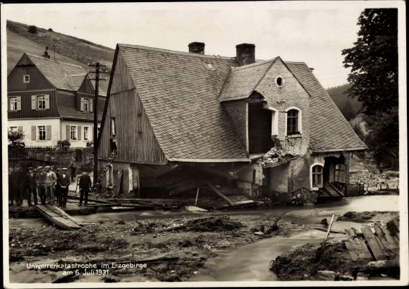 PC Johanngeorgenstadt in the Erzgebirge, damaged house, flood July 6th, 1931