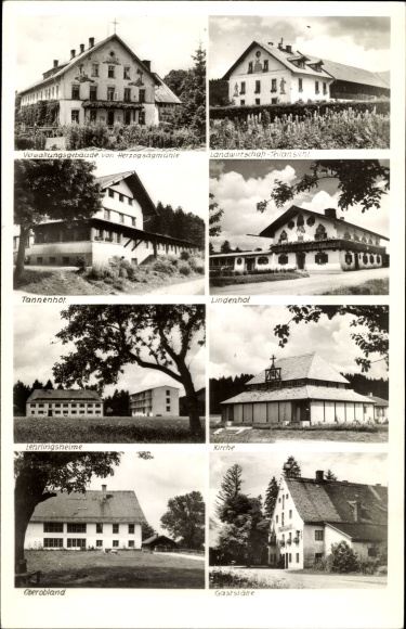 Postcard Peiting in Upper Bavaria, Tannenhof, Lindenhof, church, restaurant