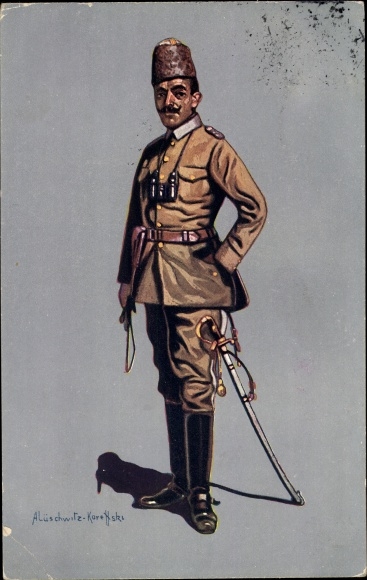 Kunstenaarskaart Lüschwitz Koreffski, Turkse cavalerieofficier in velduniform, I. WK