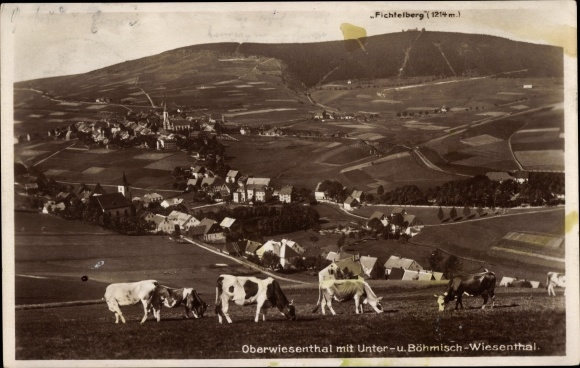 Postcard Oberwiesenthal in the Ore Mountains, view of Unter and Bohemian Wiesental