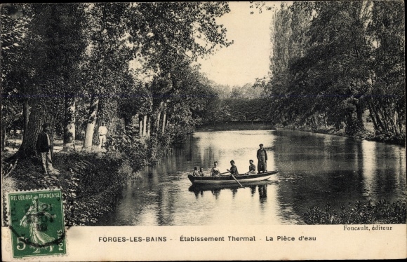 Ak Forges les Bains Essonne, Établissement Thermal, Pièce d´Eau