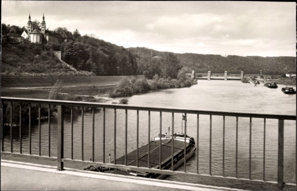 Ak Triefenstein in Neder-Franken, kasteel, Mainpartie, brug