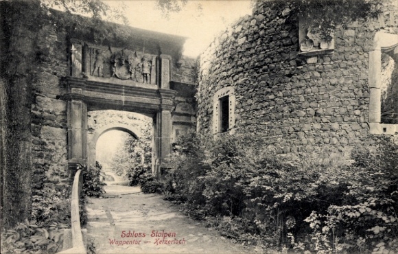 Postcard Stolpen in Saxony, Castle Wappentor, ruins, nature