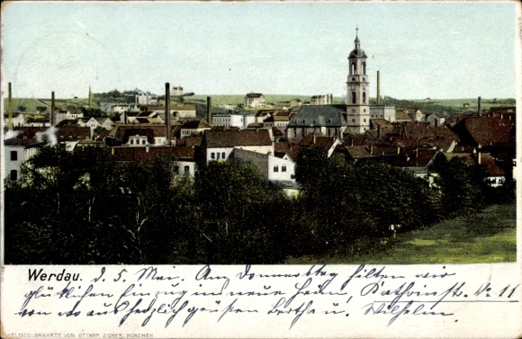 Postcard Werdau in Saxony, panorama of the town
