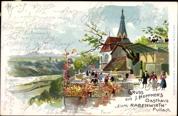Chromo-Litho Pullach in the Isar valley, J. Heppner&#39;s Inn zum Rabenwirt