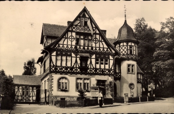 Postcard Bad Liebenstein in the Thuringian Forest, historic building, half-timbered style,