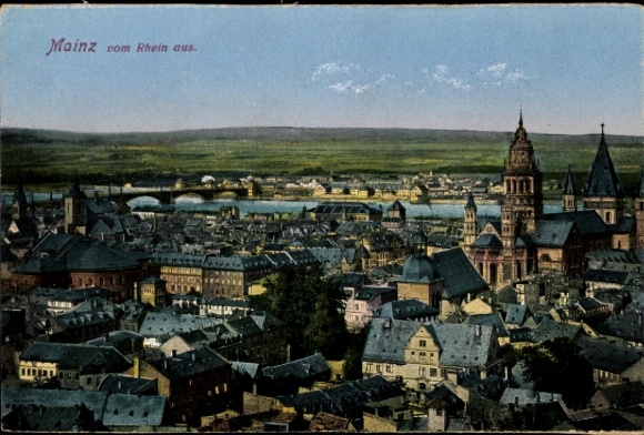 Ak Mainz am Rhein,  Blick auf den Dom, Rhein, Stadtansicht,  