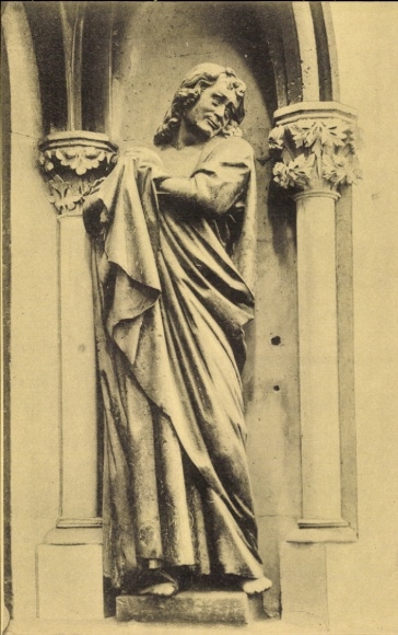 Ak Naumburg an der Saale, Statue von Johannes, Säulen, kunstvolles Design, Fotografie