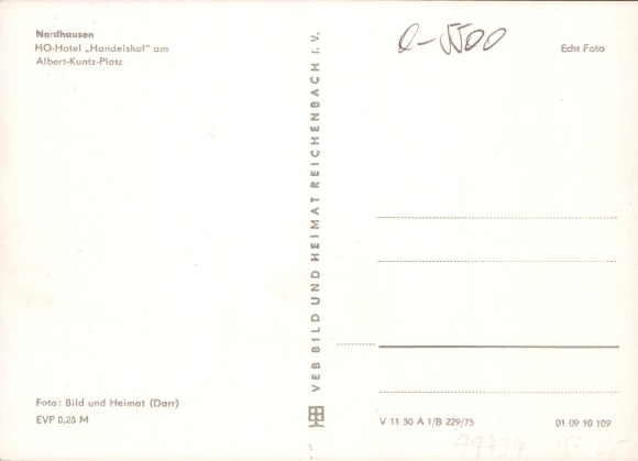 Postcard Nordhausen am Harz, HO Hotel Handelshof on Albert Kuntz Platz