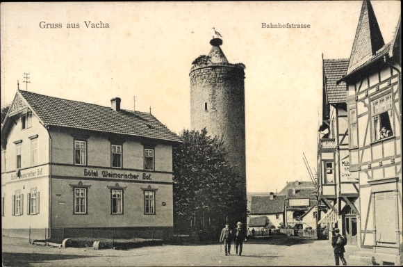 Ak Vacha in de Rhön Thüringen, Bahnhofstrasse, Hotel Weimaischer Hof, ooievaarsnest