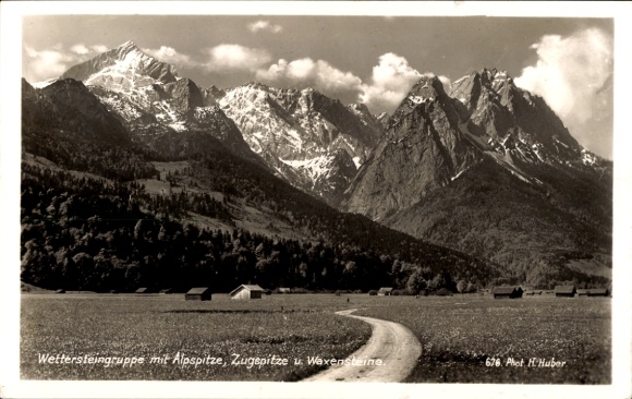 Ak Wettersteingruppe mit Alpspitze, Zugspitze und Waxensteine