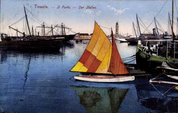 Ak Triest Trieste Friuli Venezia Giulia, Hafen, Dampfer, Segelboot