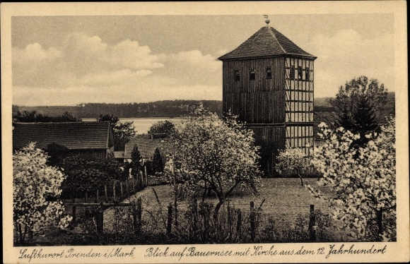 Postcard Prenden Wandlitz im Barnim, Bauernsee, church