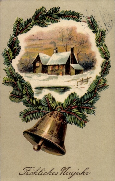 Präge Passepartout Ak Glückwunsch Neujahr, Glocke, Tannenzweige