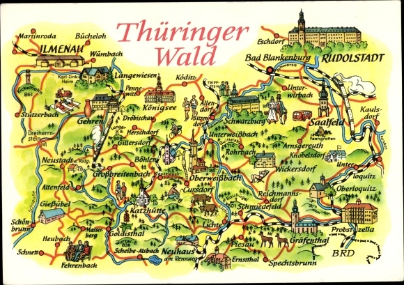 Maps Postcard Thüringer Wald III, Ilmenau, Rudolstadt, Oberweißbach, Probstzella